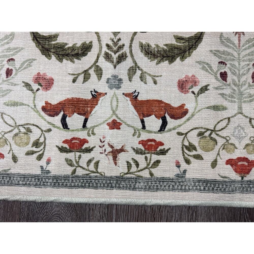 Ruggable Foxfen Ivory Multicolor Flatwoven Rug 2’ x 3’ Fox Animal - Picture 5 of 13